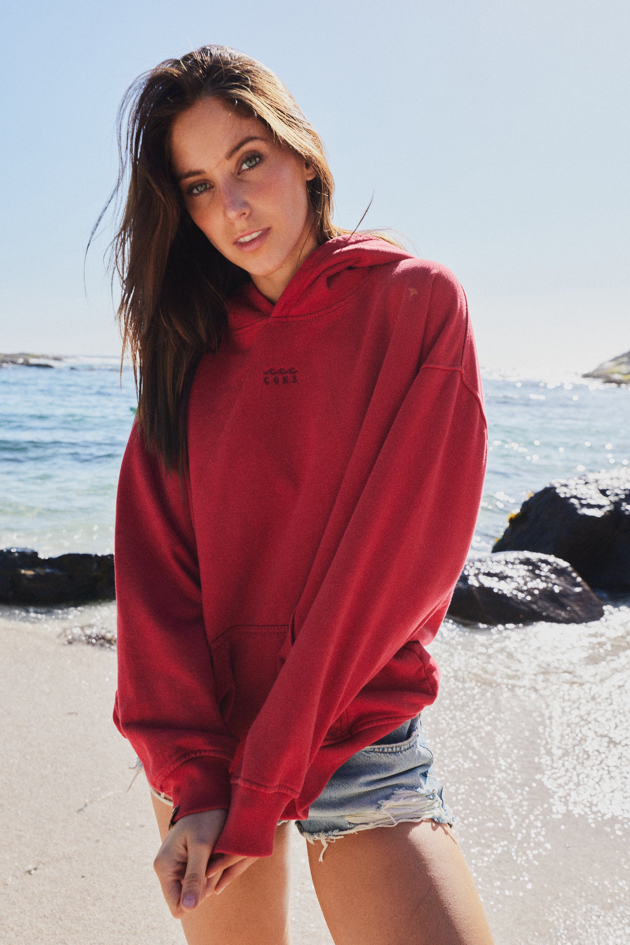 HOODIE CONS RED ACID WASH OVERSIZE