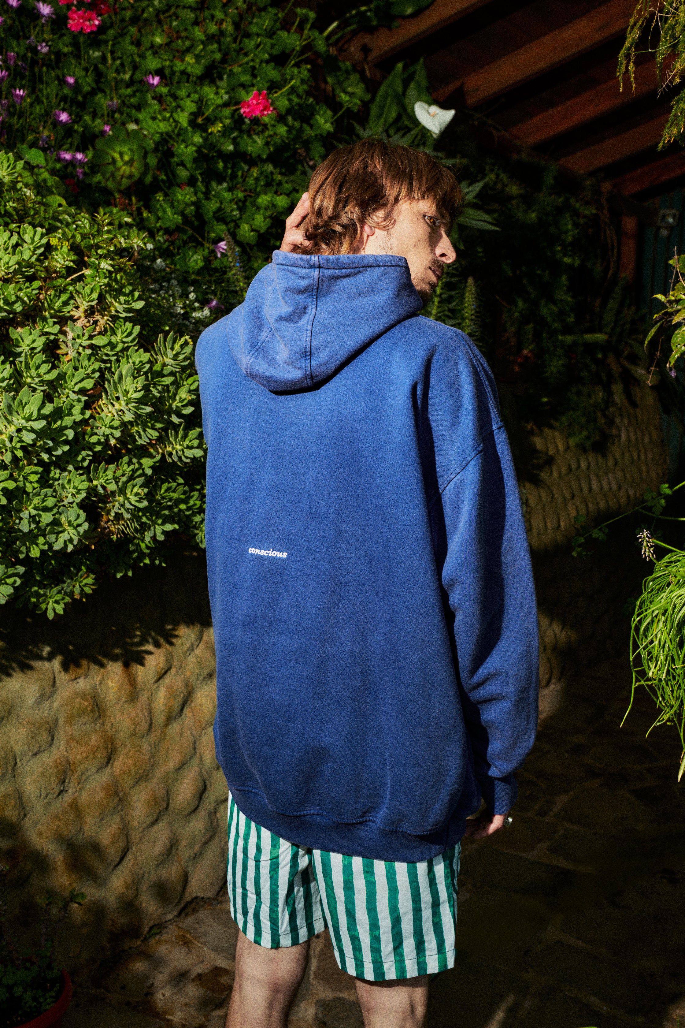 HOODIE CONS STARS BLUE ACID WASH OVERSIZE
