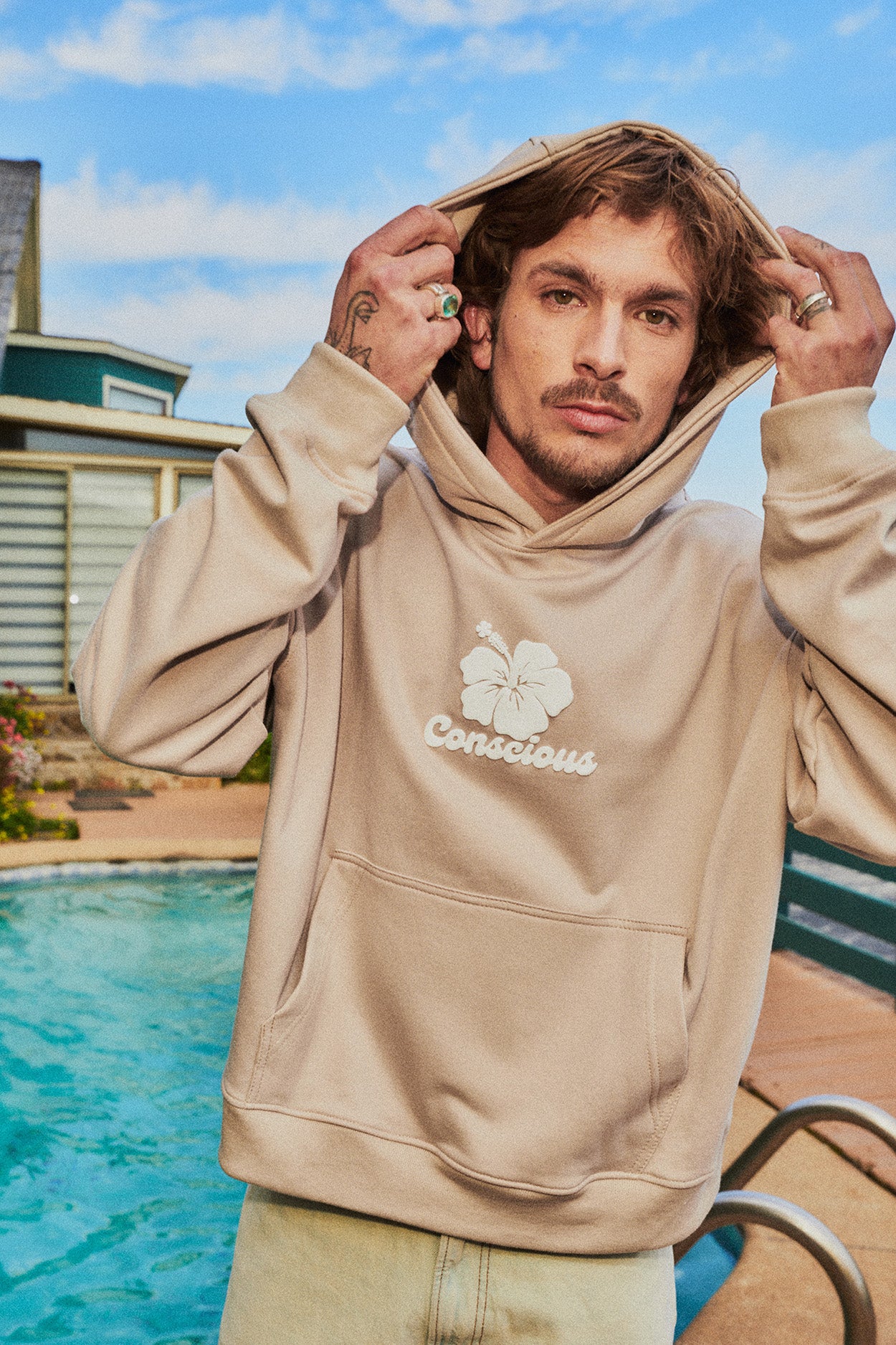 HOODIE HIBISCUS SAND BOXY FIT