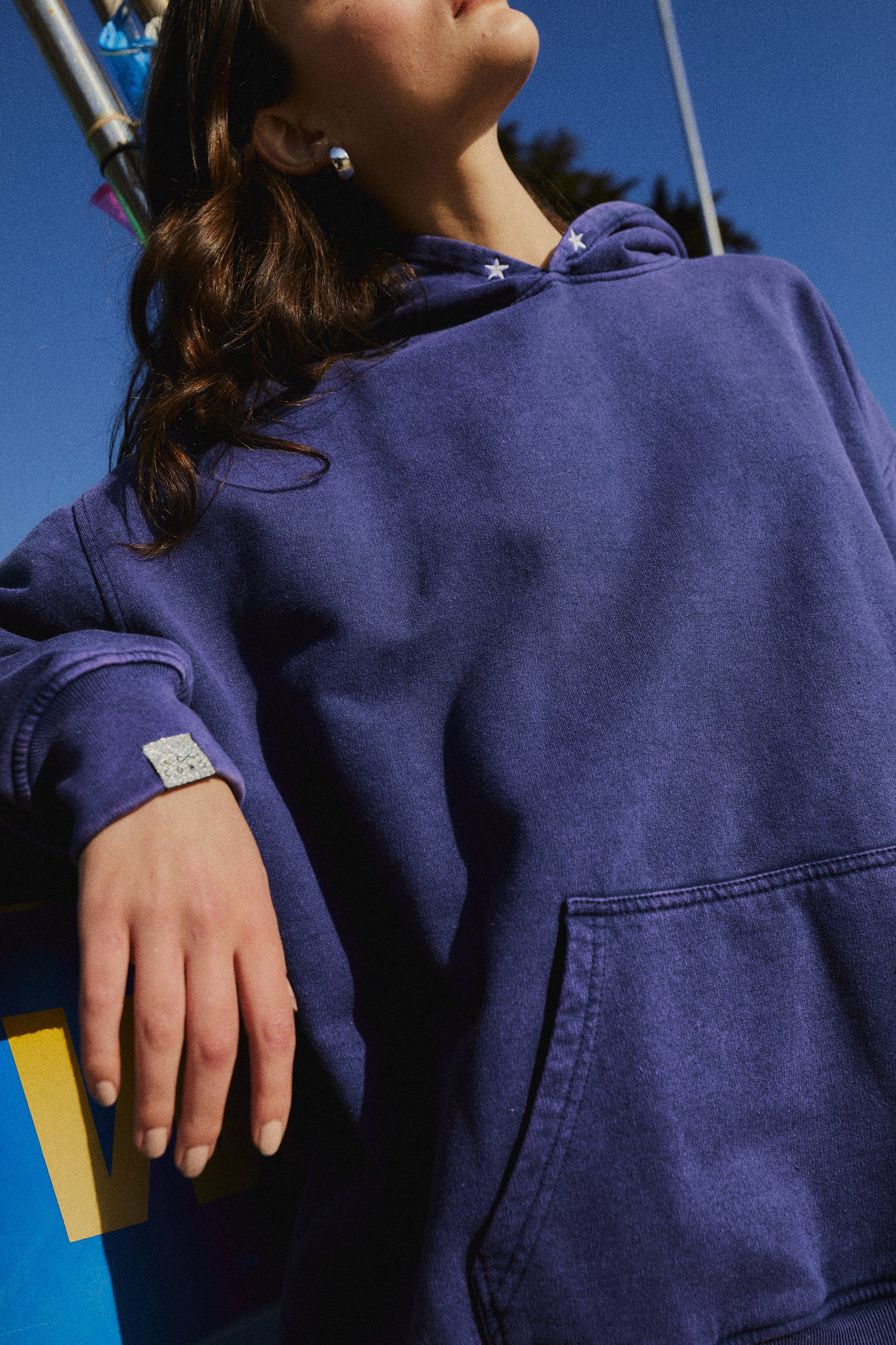 HOODIE CONS STARS BLUE ACID WASH OVERSIZE